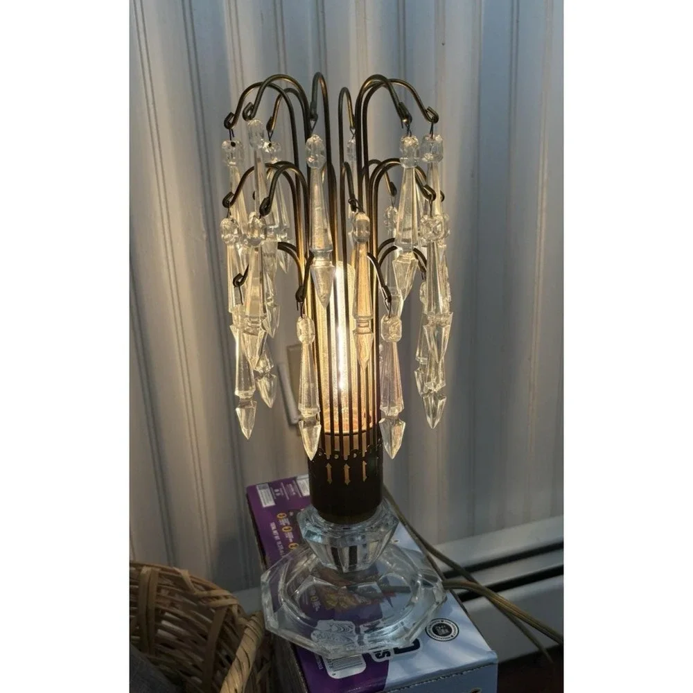 Vintage boudoir bedside lamps Hollywood Regency plastic prisms glass base fancy!
